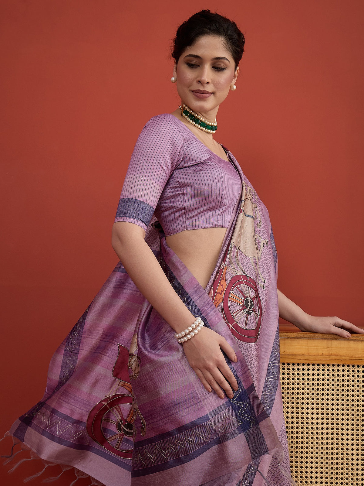Lavender art silk saree view 6