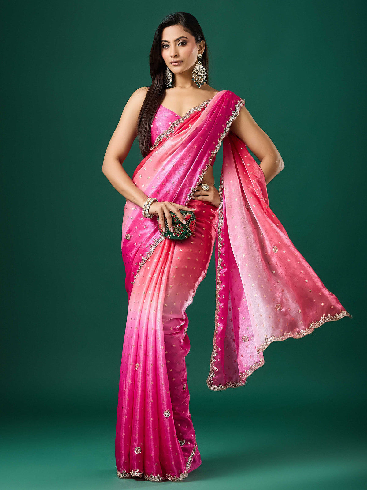 Pink Satin saree – detail view 2