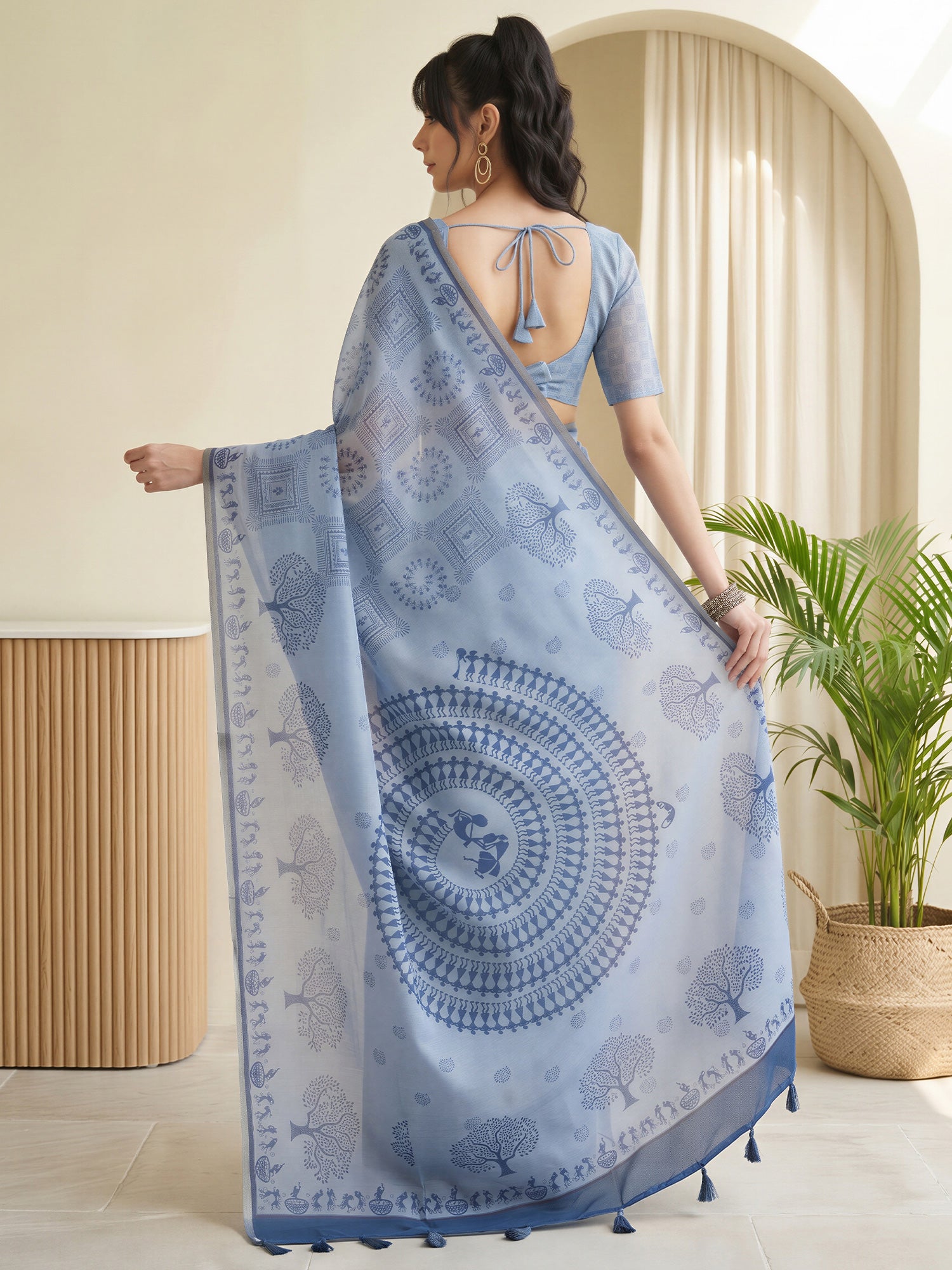 Light Blue Cotton Linen saree – detail view 1