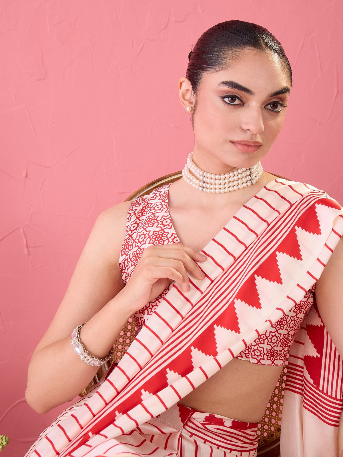 Cream Satin saree – detail view 3
