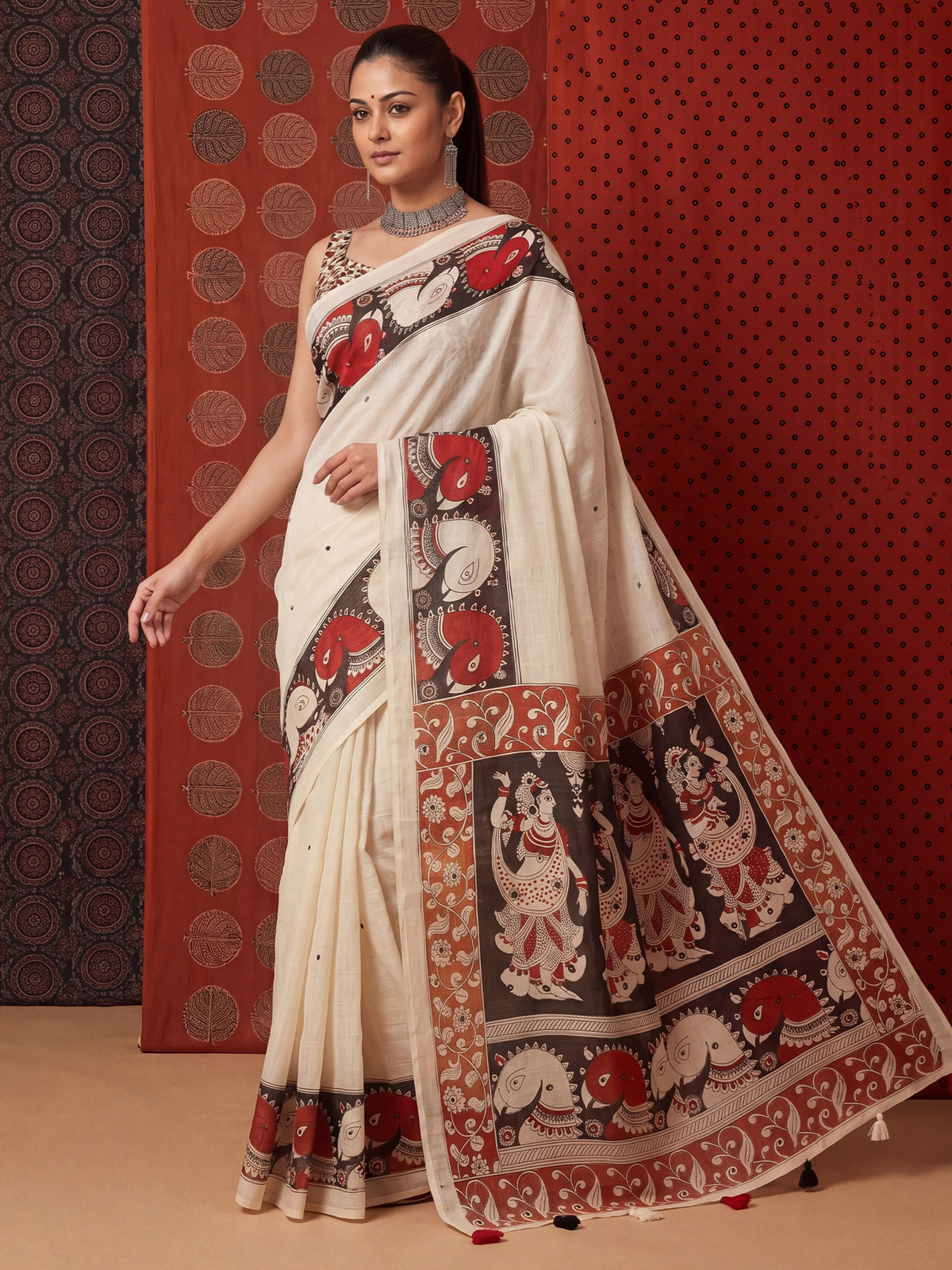 Off White Linen saree – detail view 3