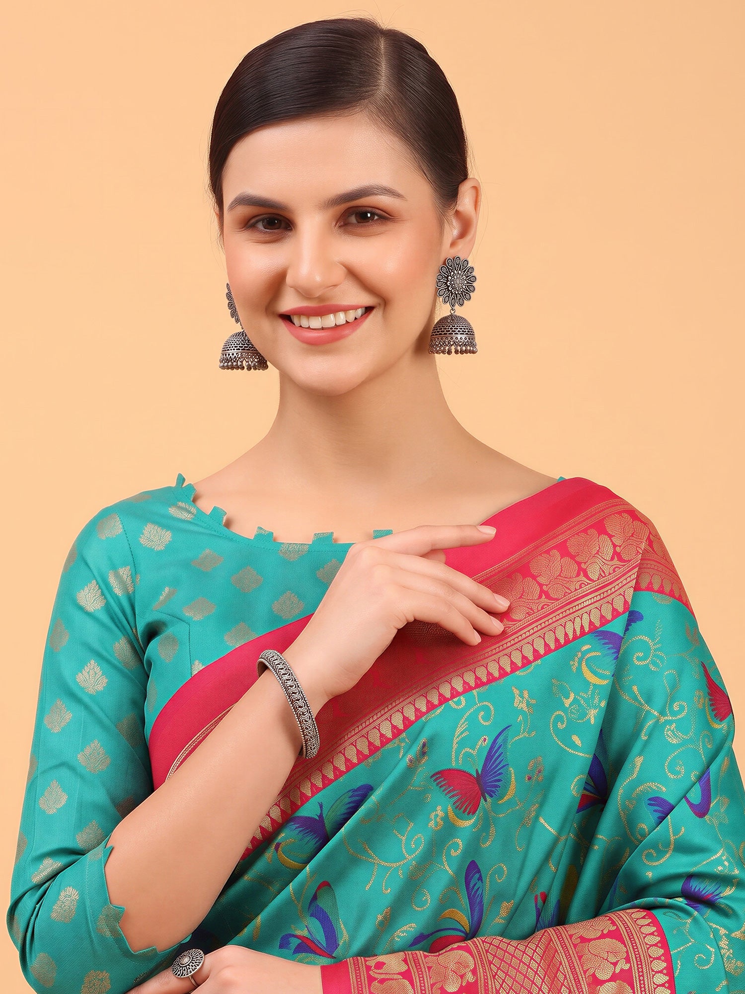 Aqua Blue Cotton Blend saree – detail view 4
