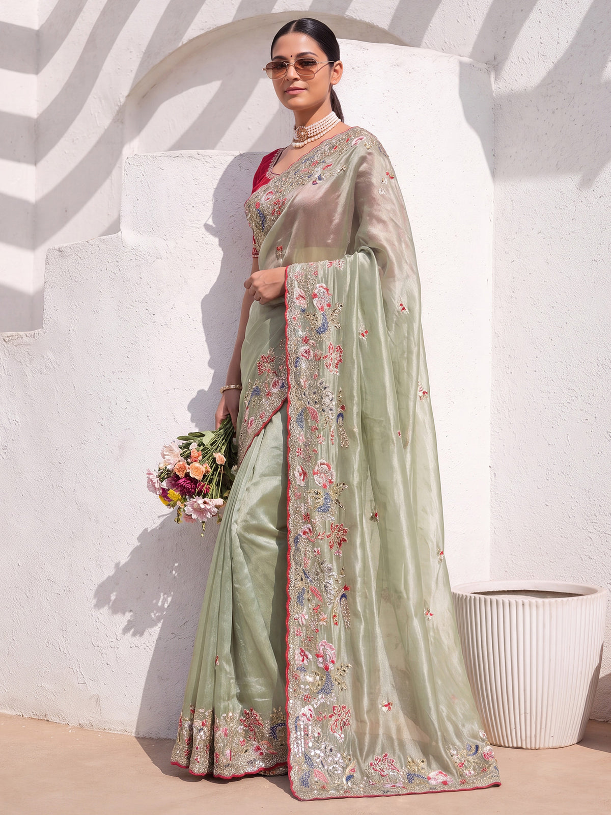 Light Green Organza saree – detail view 2