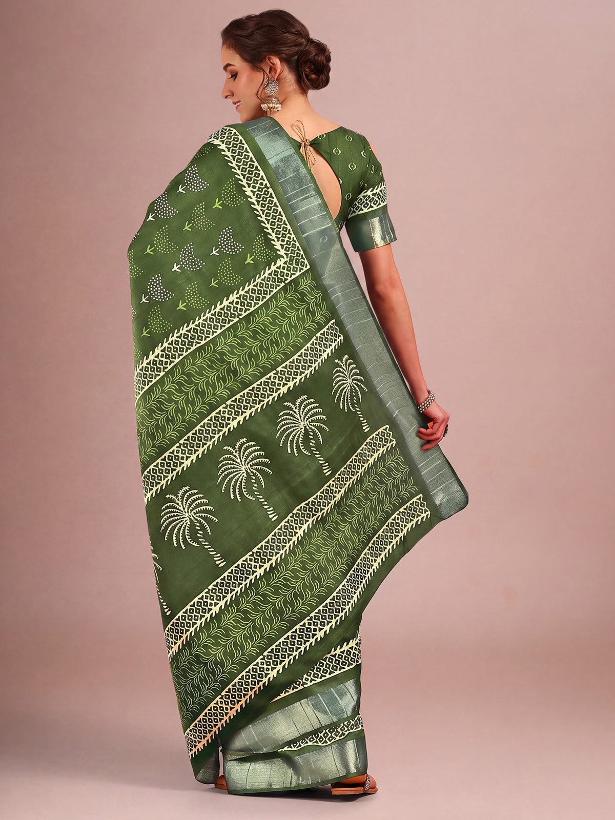 Green Cotton Silk saree – detail view 1