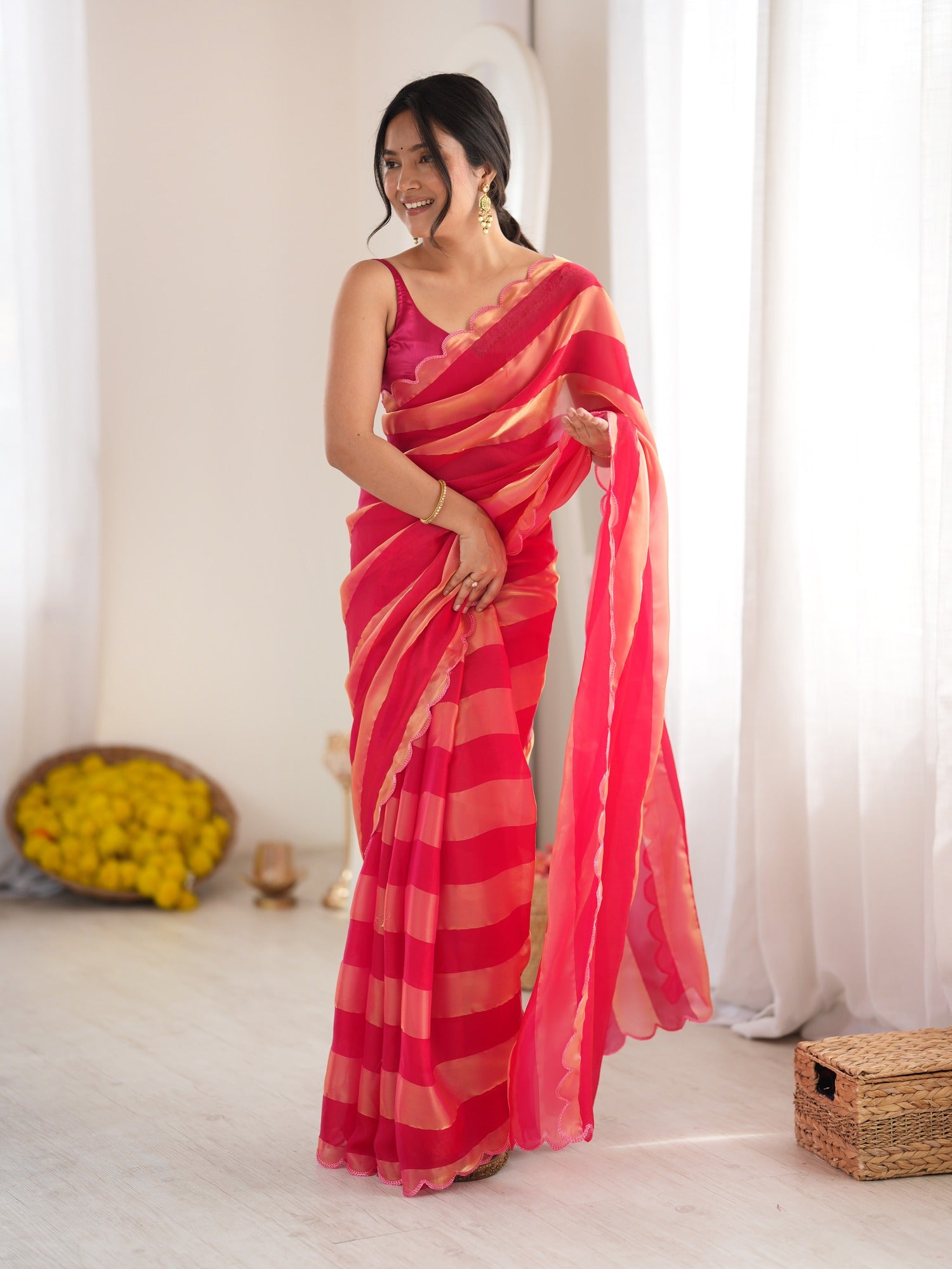 Pink Satin saree – detail view 1