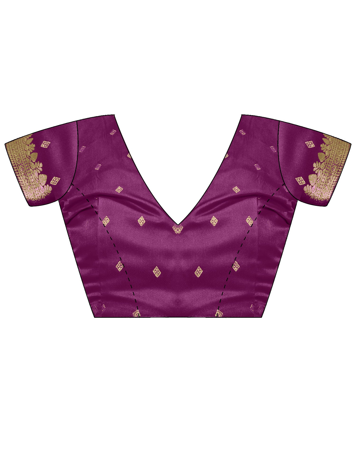 Unstitched wine satin blouse piece with zari butta design