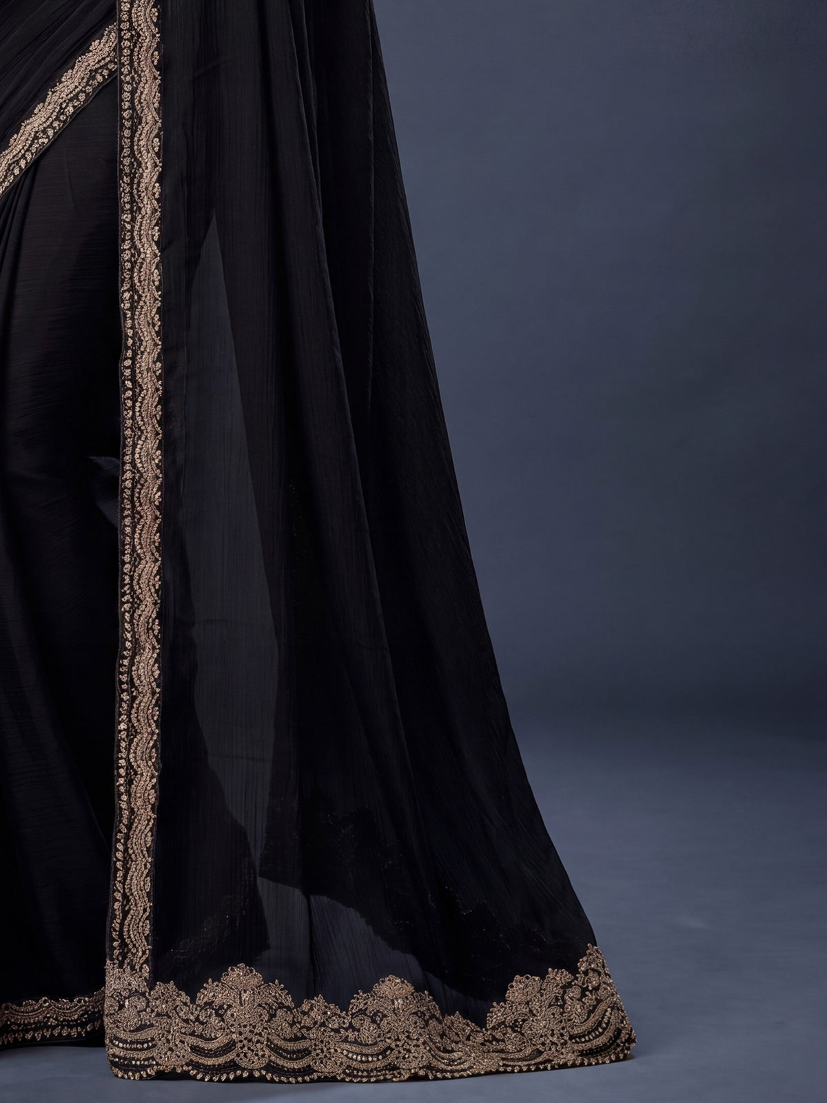 Black Satin Silk saree – detail view 5