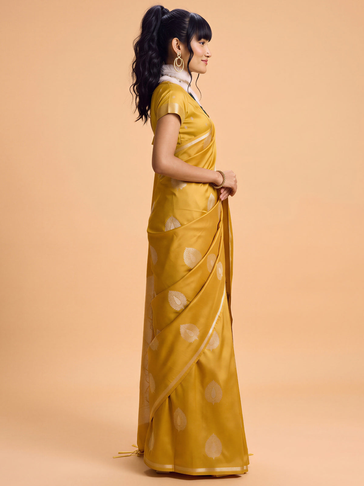 Mustard Satin Silk saree – detail view 2