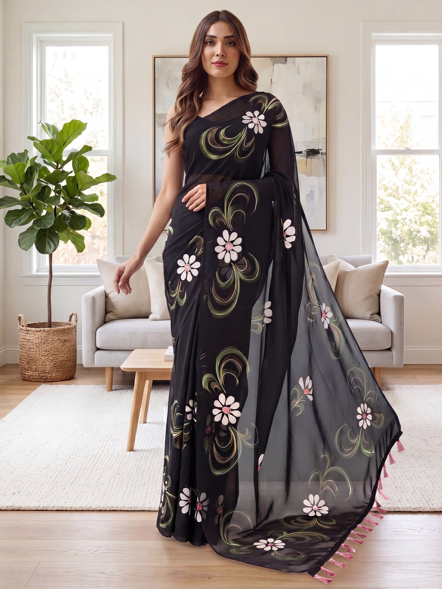 Black Georgette saree – detail view 2