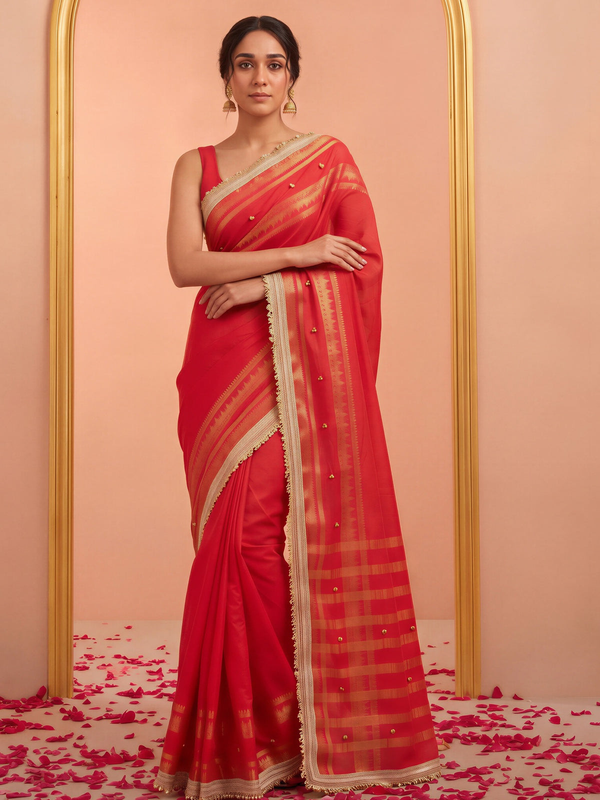 Red soft silk saree view 3