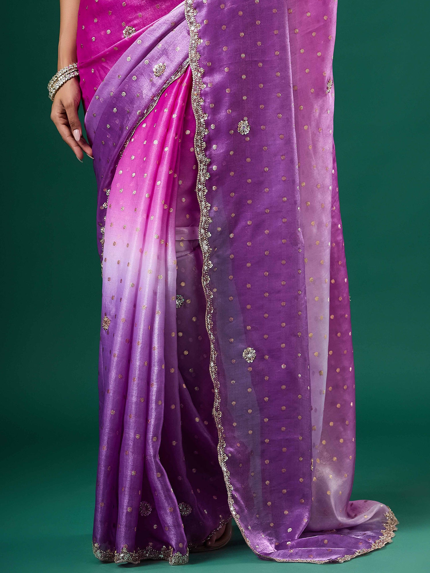 Lavender Satin saree – detail view 5