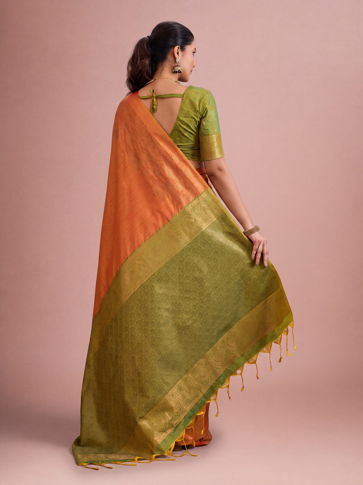 Orange Tussar Silk saree – detail view 4