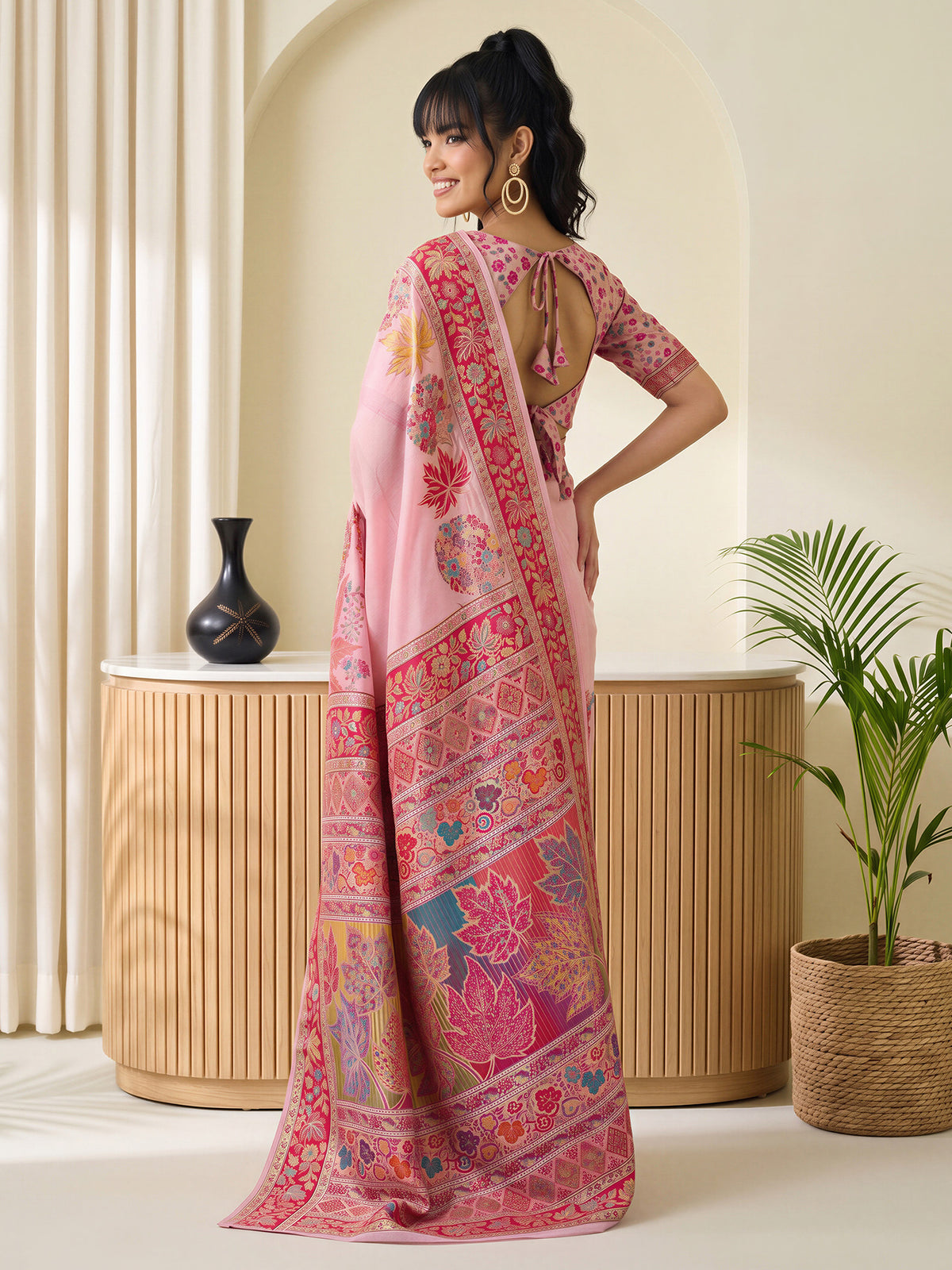 Pink Pashmina Silk saree – detail view 1