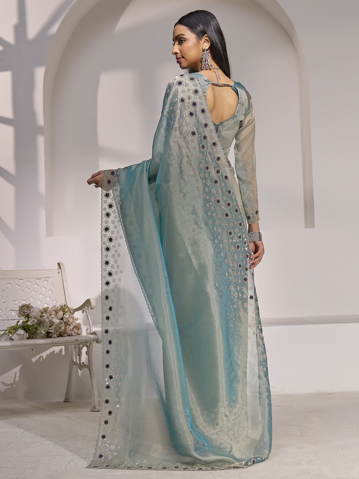 Light Blue organza saree view 2