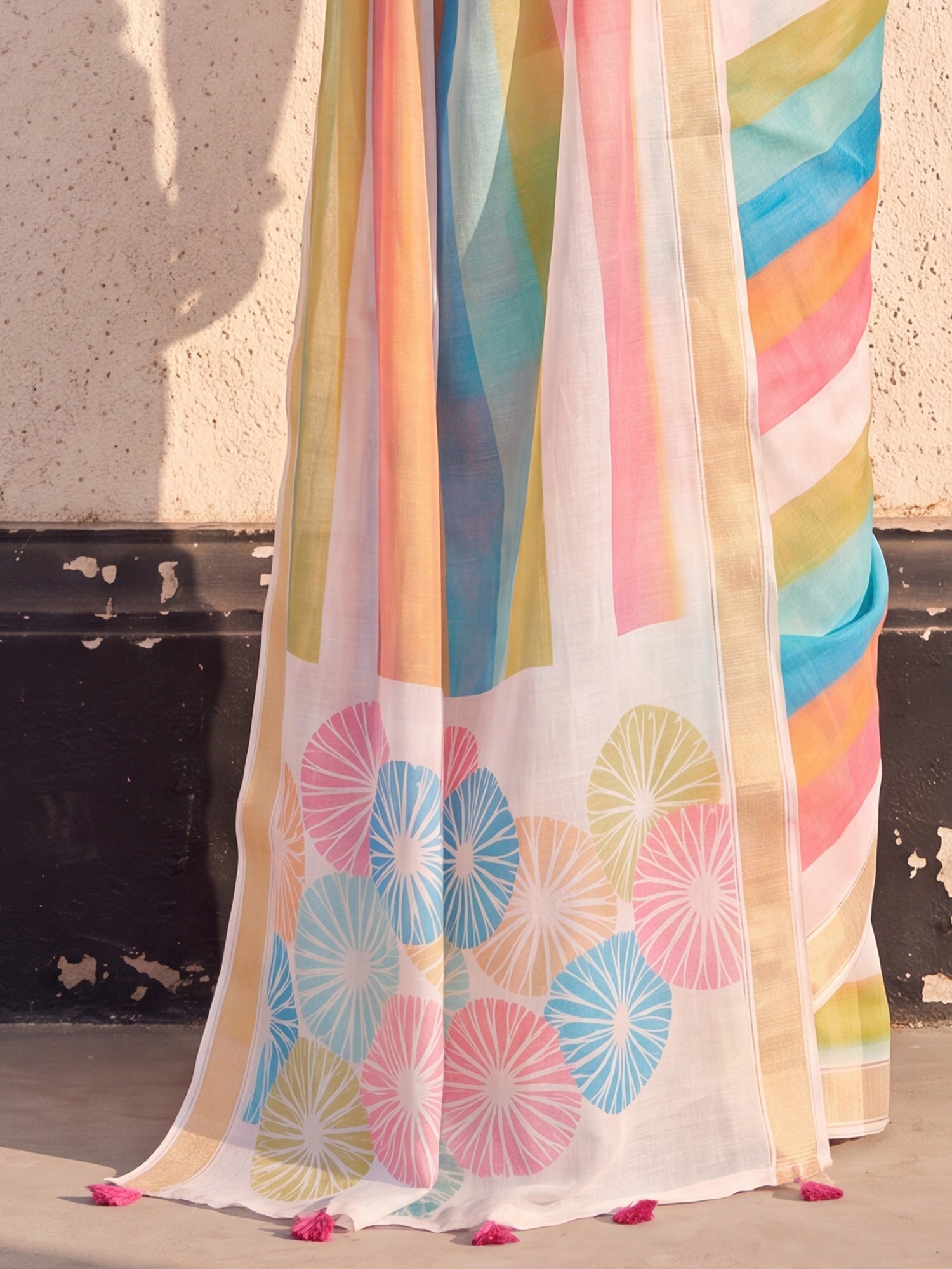 Multicolored Linen saree – detail view 5