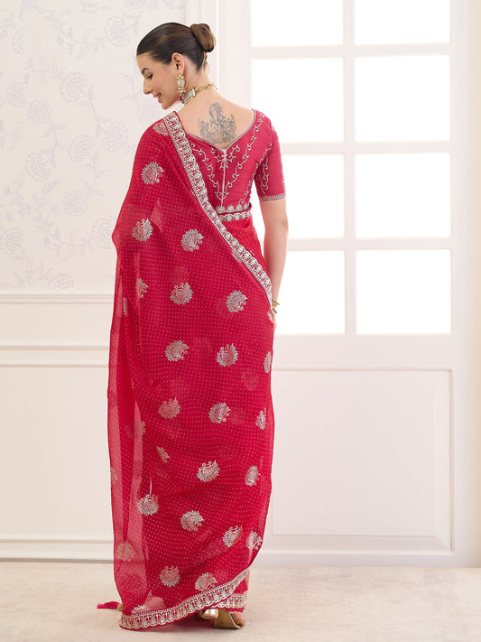 Red Chiffon saree – detail view 1