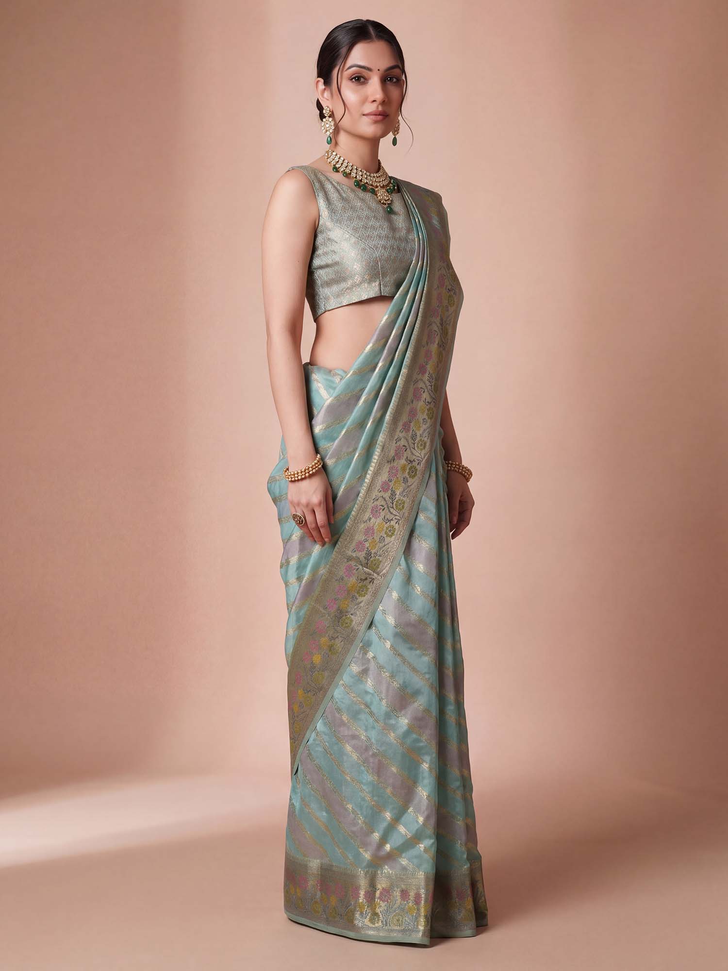 Light Blue Organza saree – detail view 2