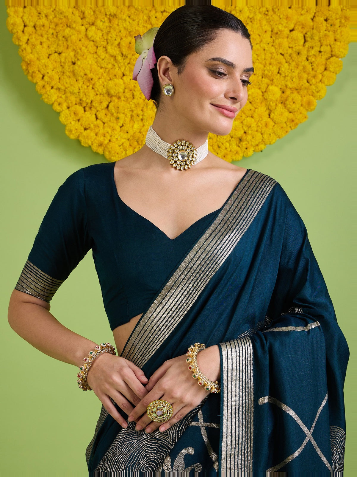 Navy Blue Silk Blend saree – detail view 2