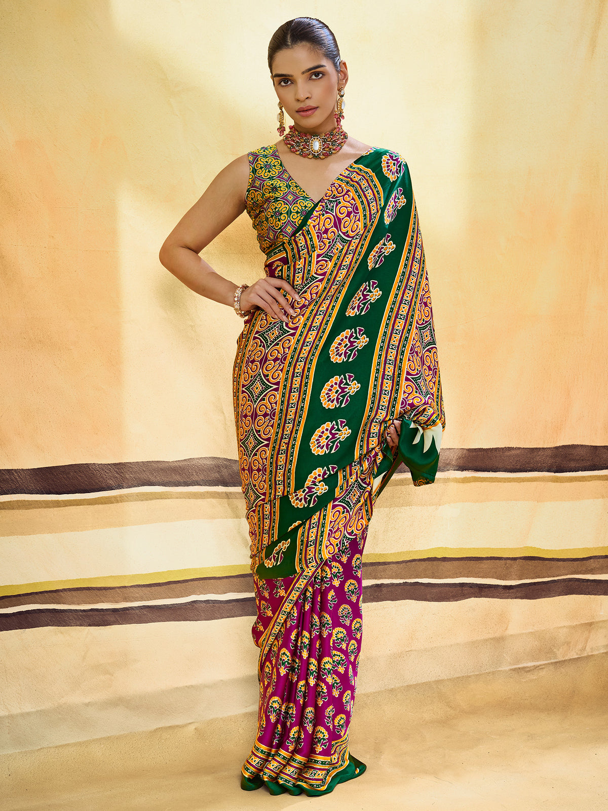 Purple Satin saree – detail view 3