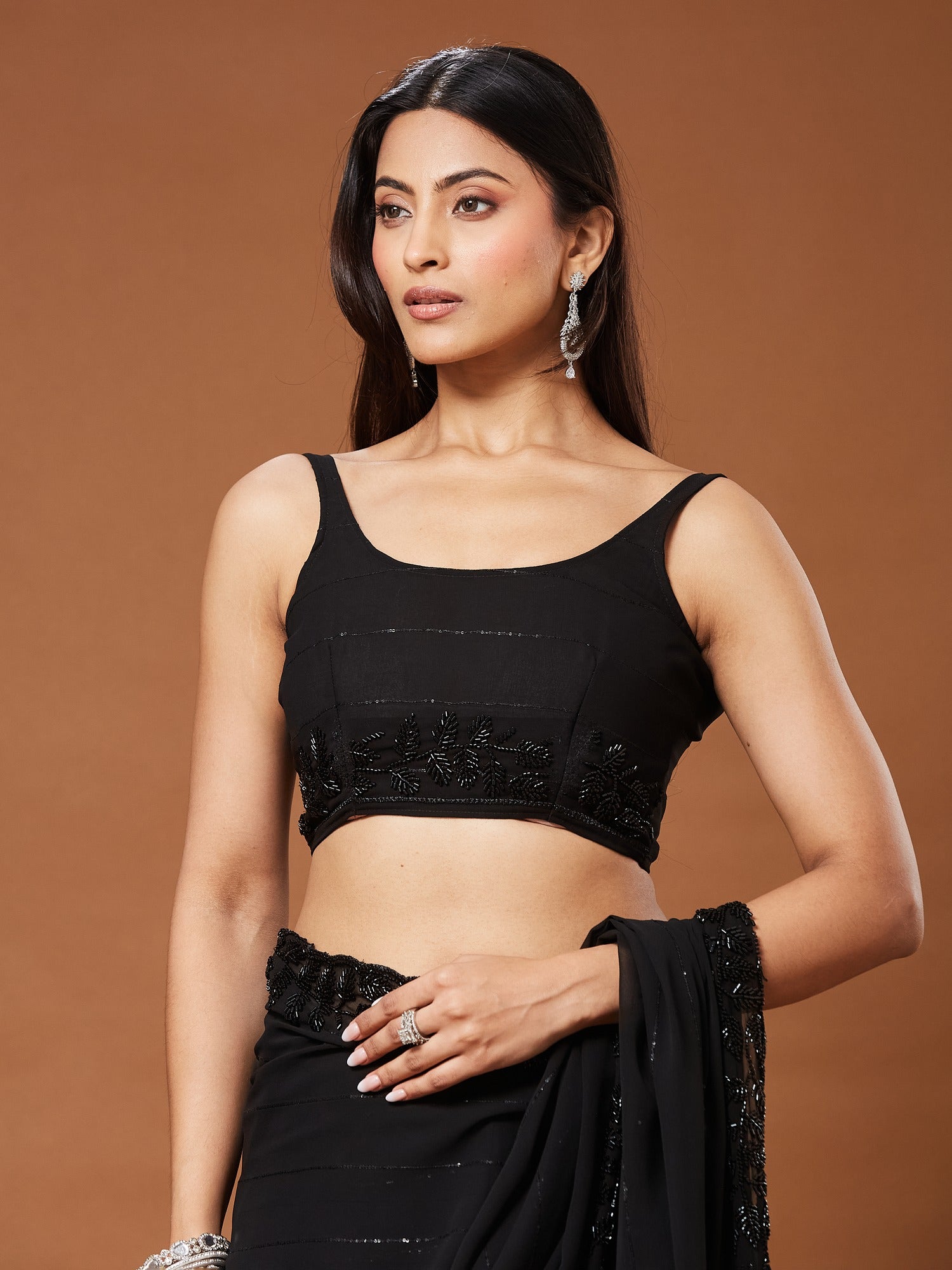 Black Georgette saree – detail view 1