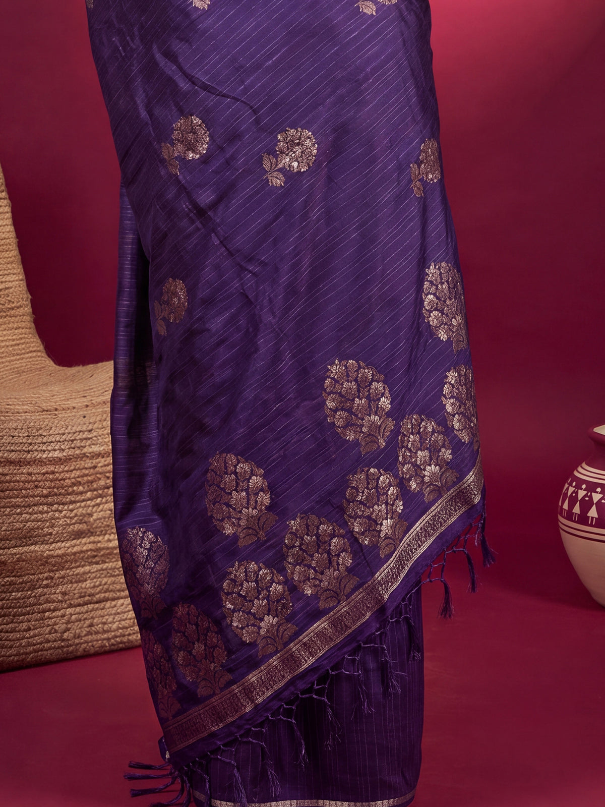 Purple Satin Silk saree – detail view 5