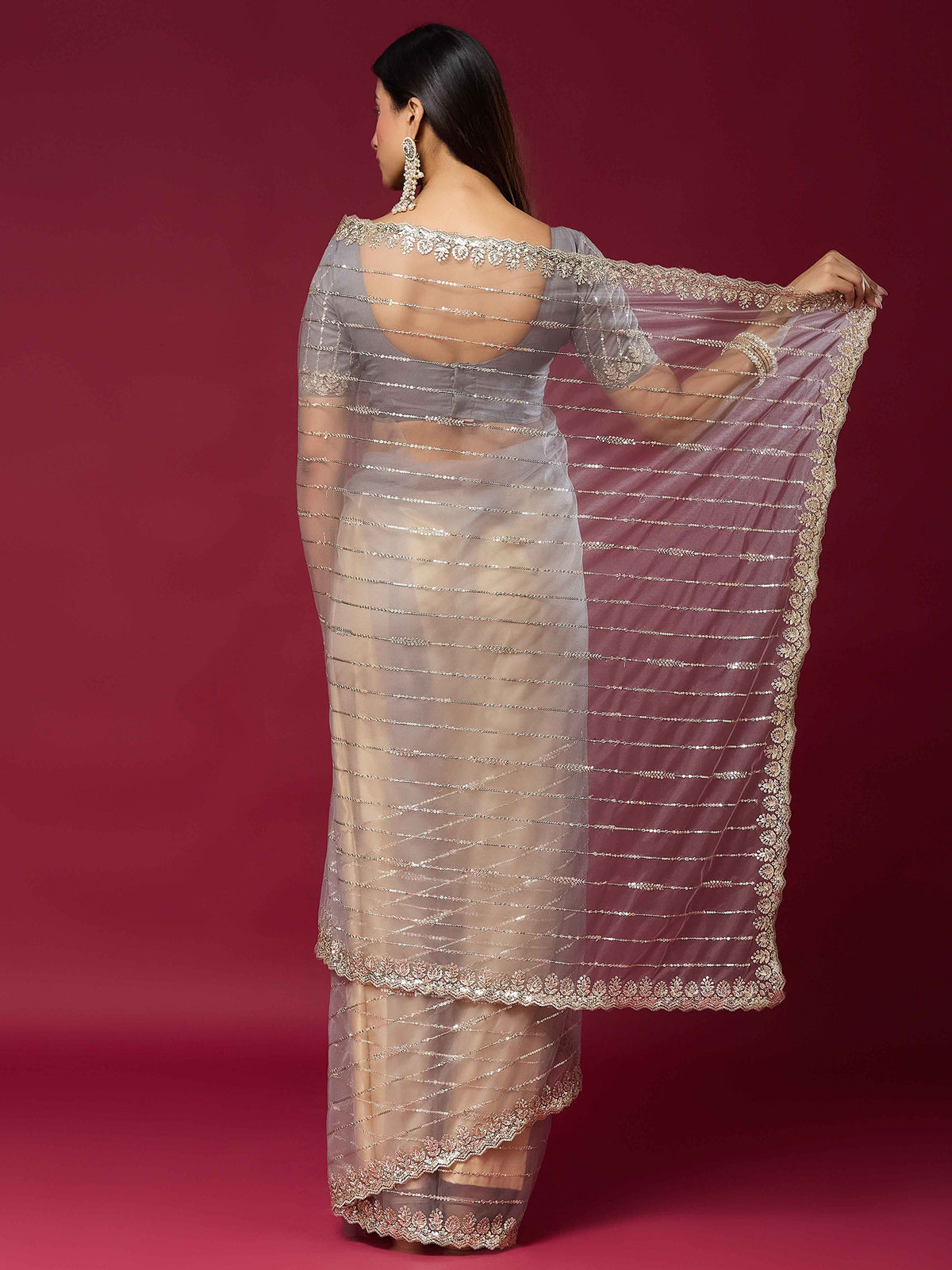 Grey Net saree – detail view 1