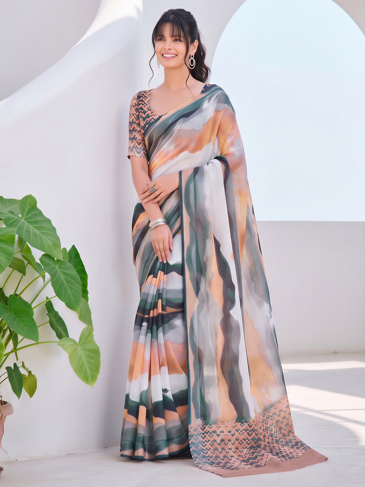 Rust Cotton Linen saree – detail view 3
