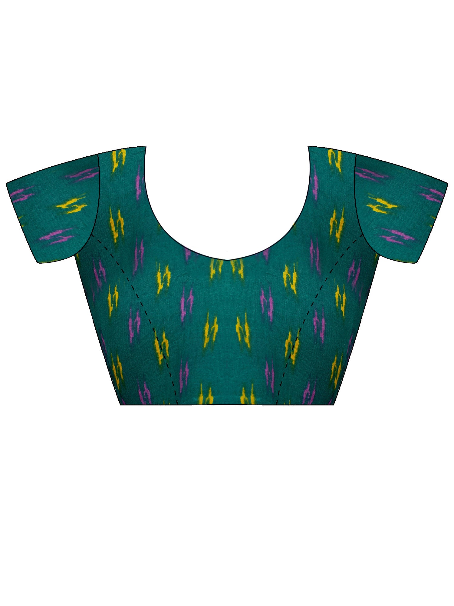 Unstitched teal green cotton blouse piece with bagh design