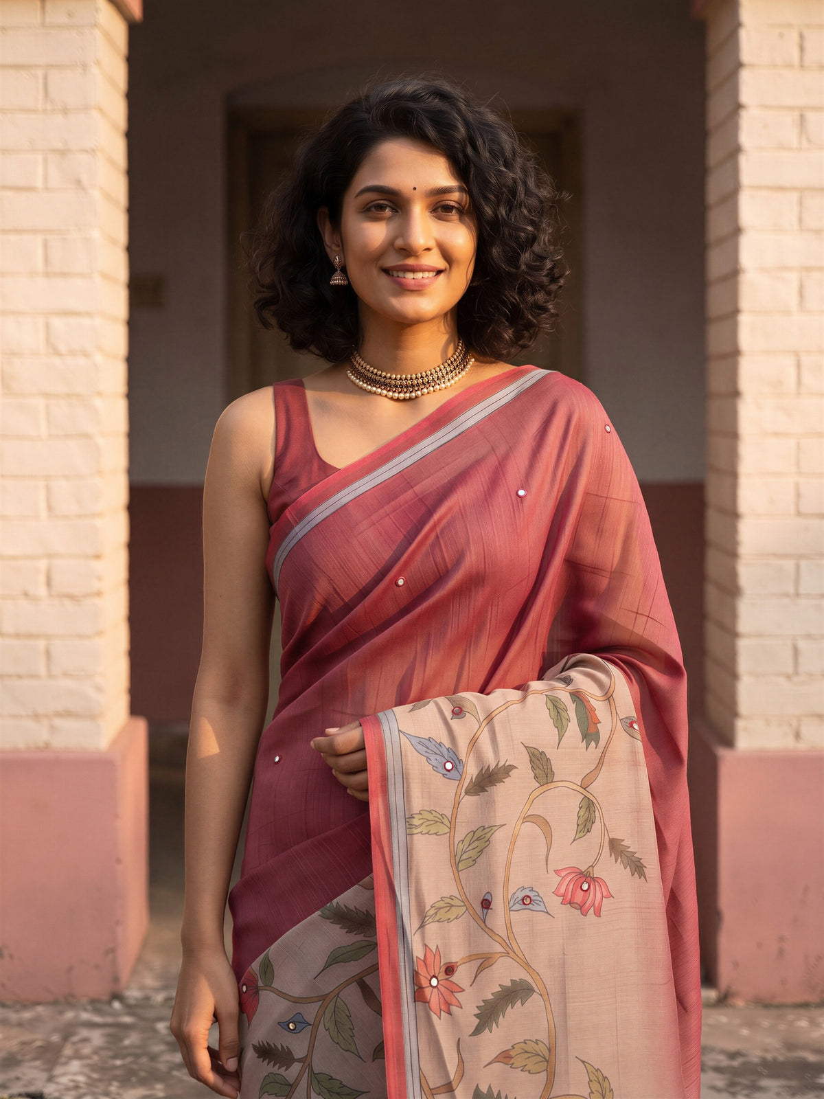 Maroon Linen Blend saree – detail view 4