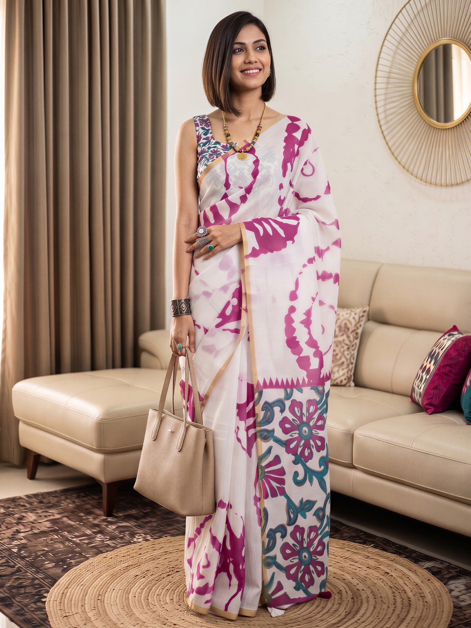 White Cotton Blend saree – detail view 3