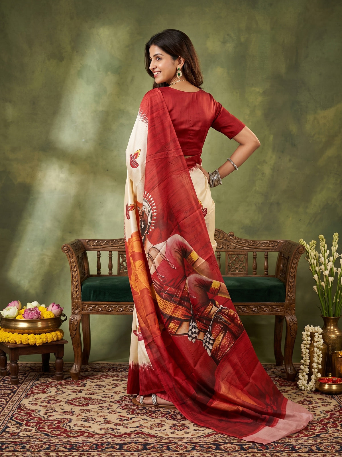 Off White Silk Blend saree – detail view 1