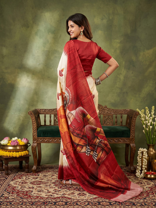 Off White Silk Blend saree – detail view 1