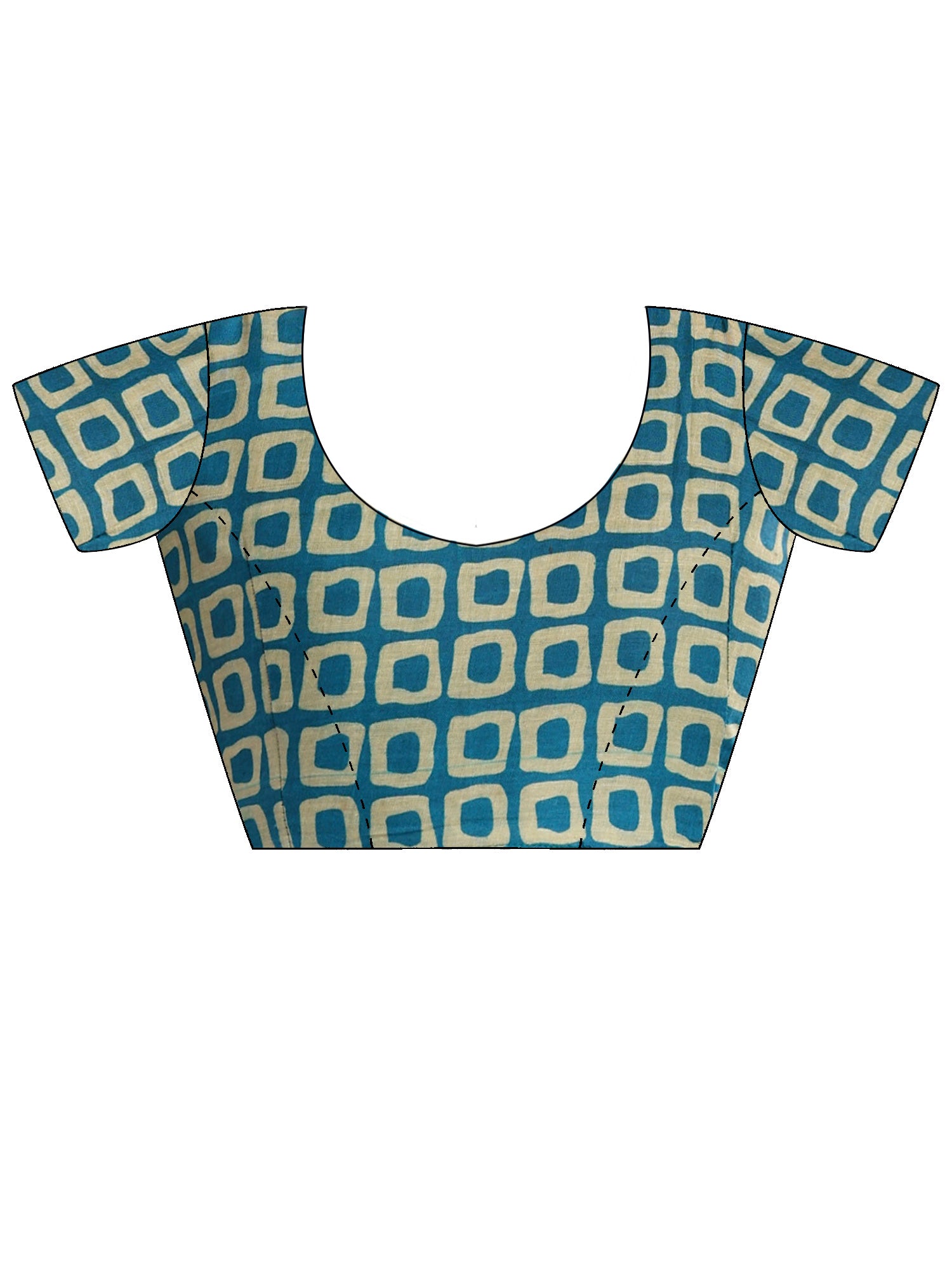 Unstitched teal green cotton blouse piece with geometric design