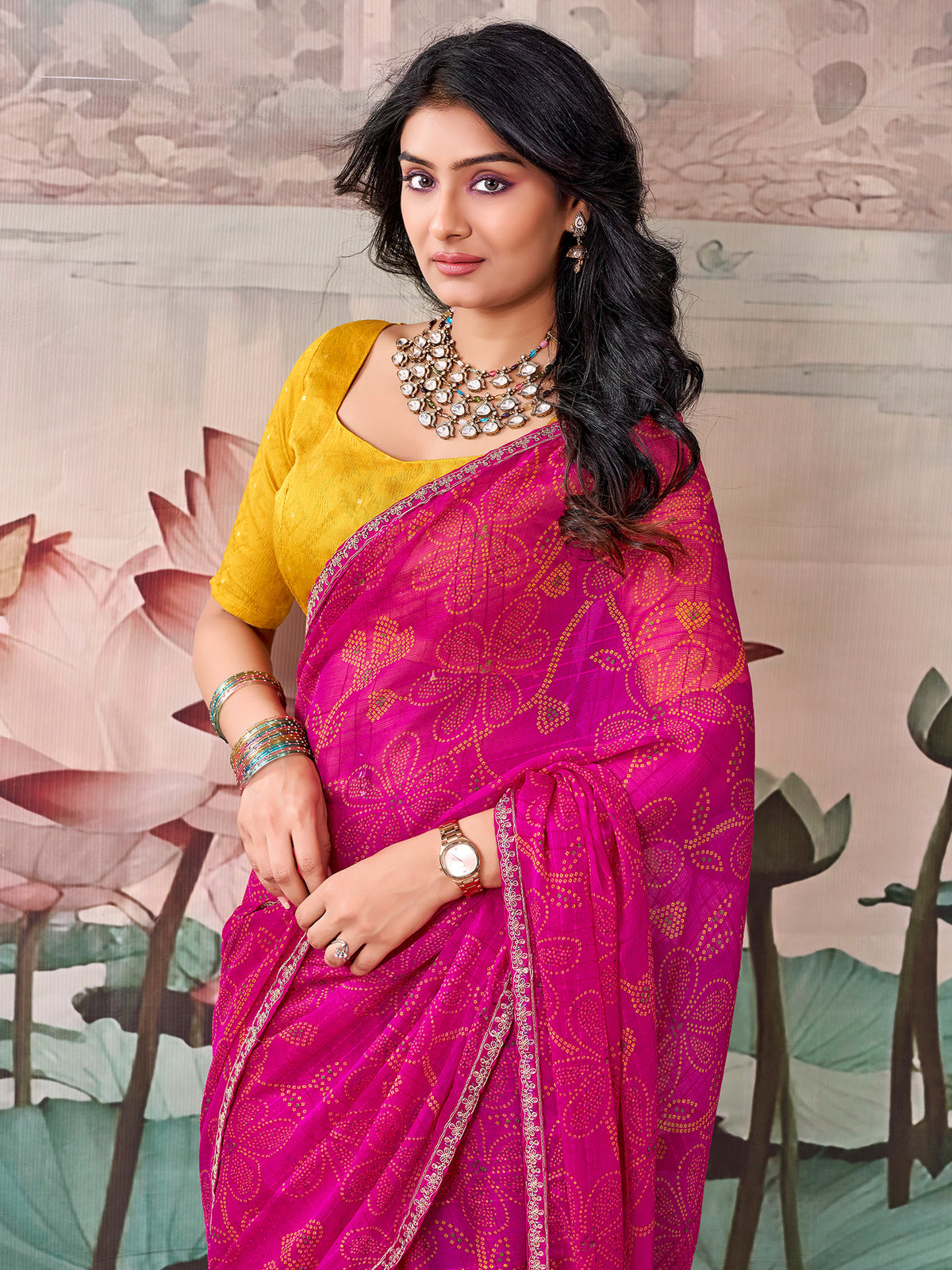 Pink Georgette saree – detail view 3
