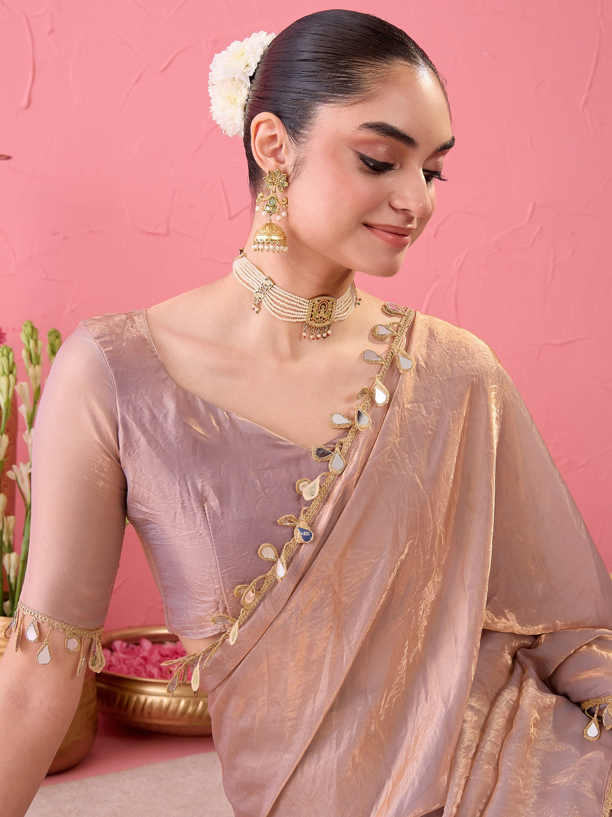 Metallic Satin saree – detail view 3