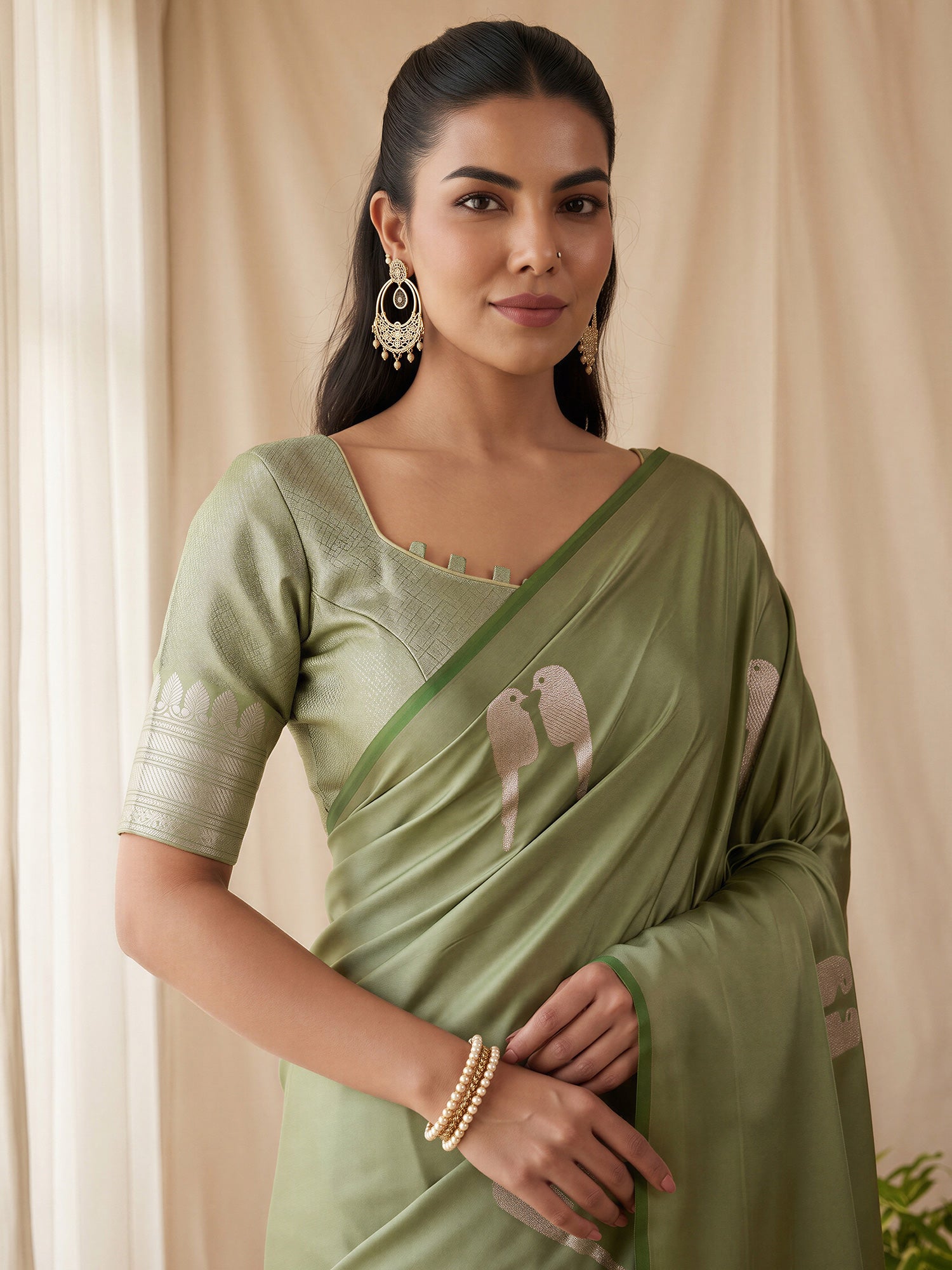 Light Green Satin saree – detail view 4