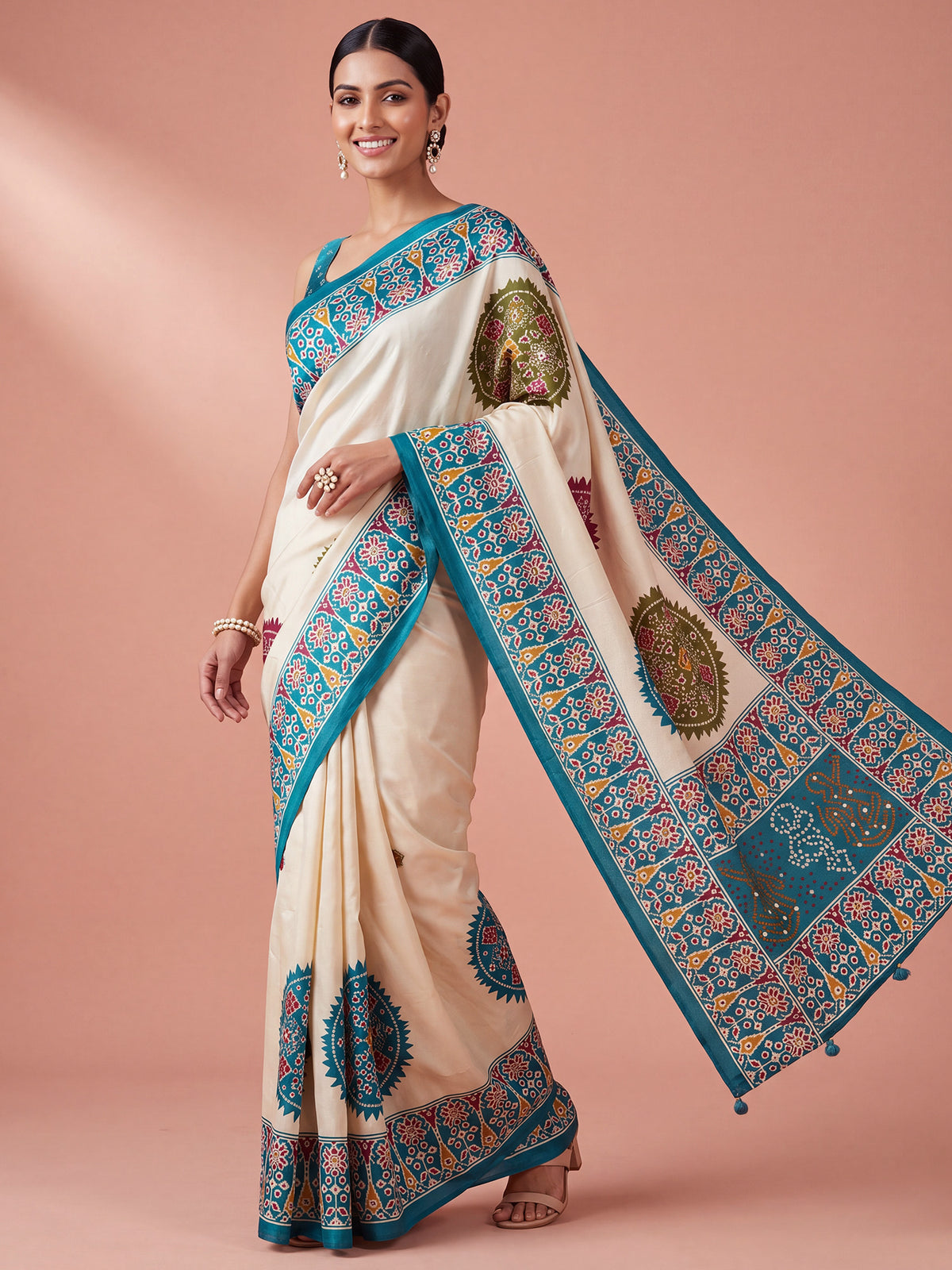 Light Blue satin saree view 3