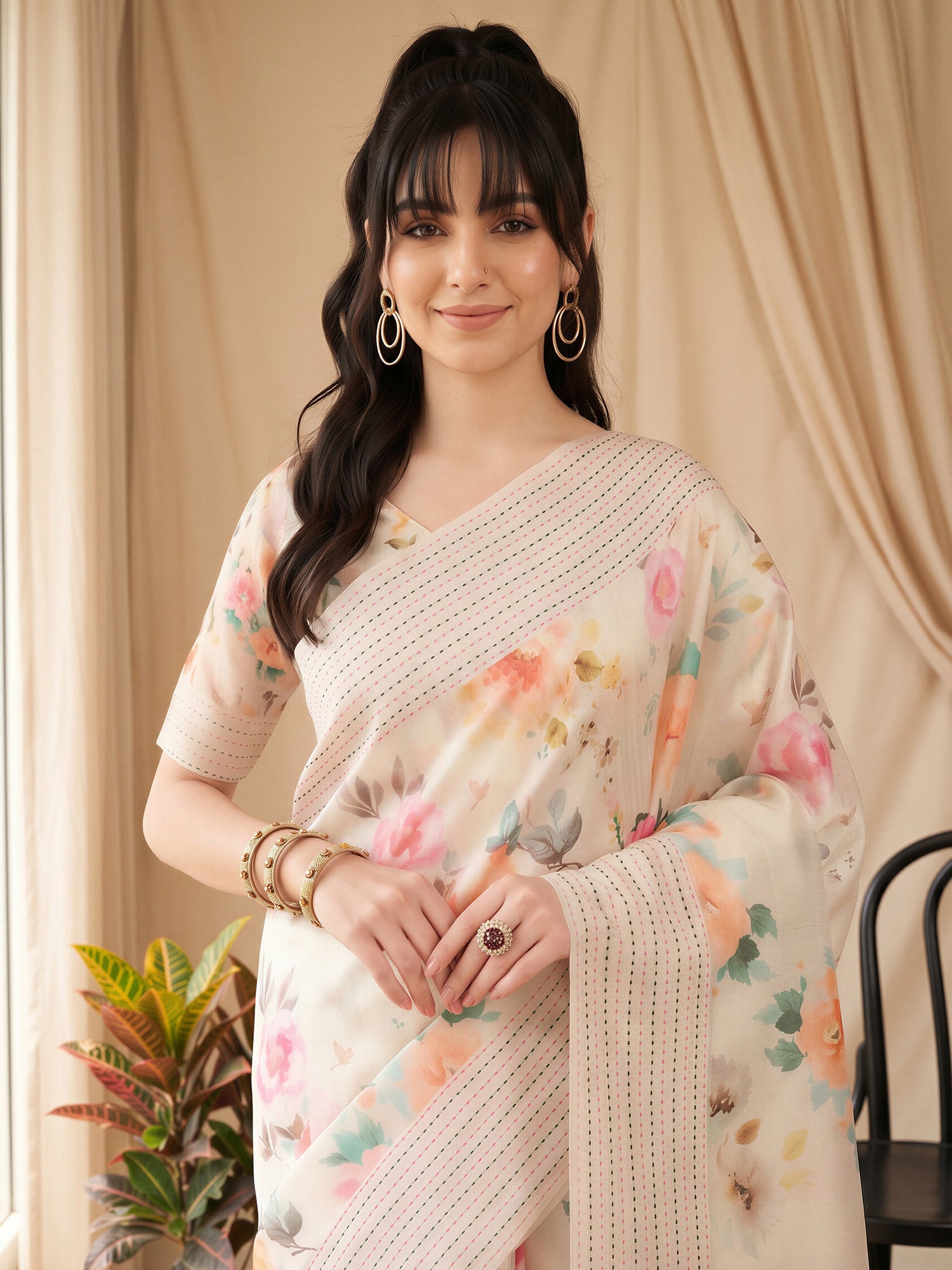 Off White Silk Cotton saree – detail view 4