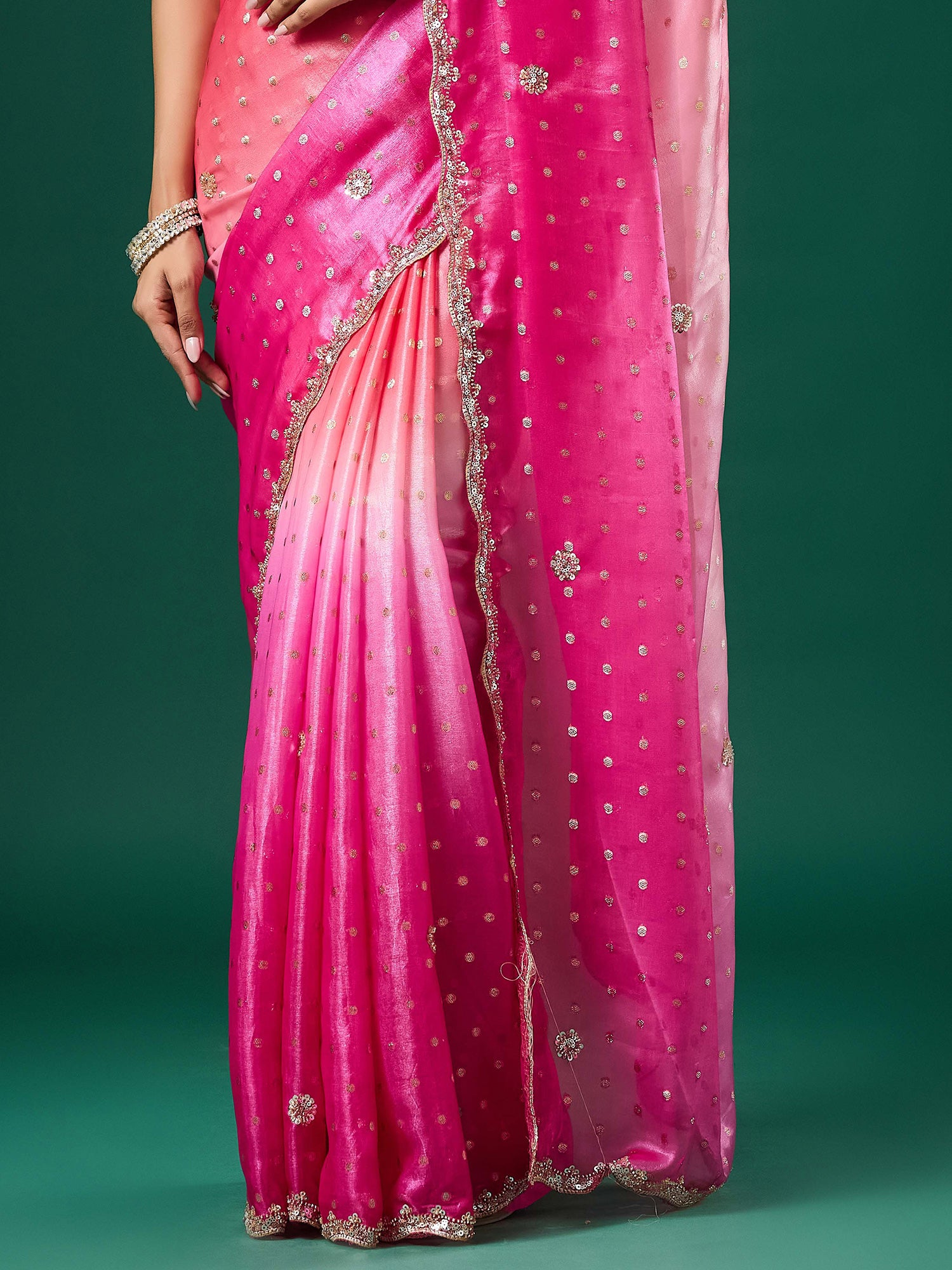 Pink Satin saree – detail view 5