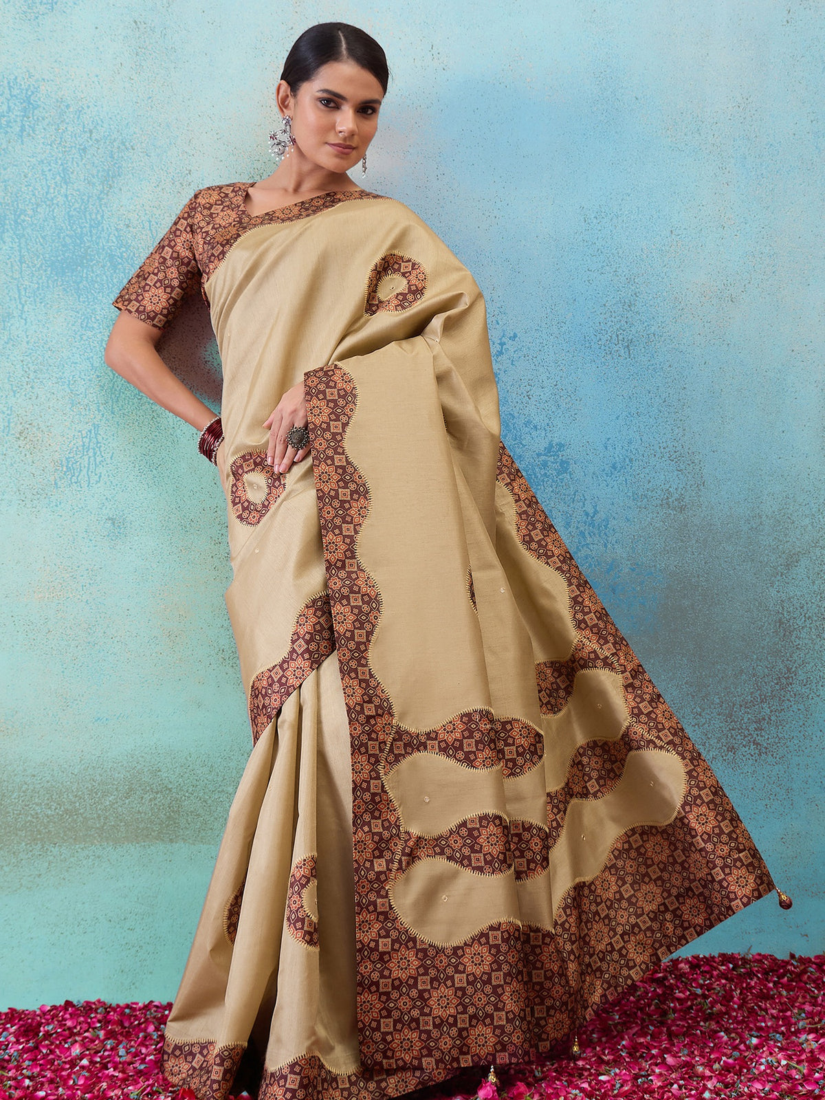 Light Brown silk blend saree view 5