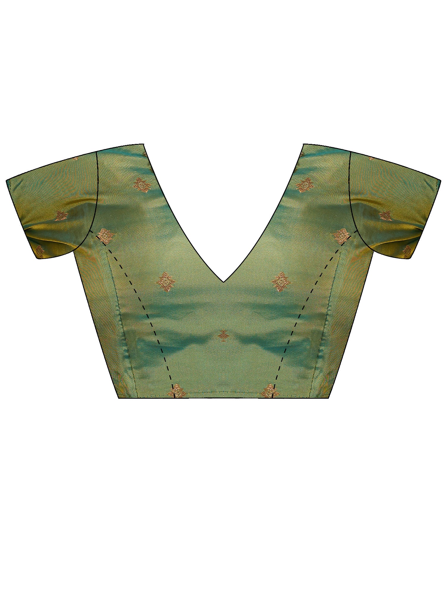 Unstitched light green silk blouse piece with ethnic motif design