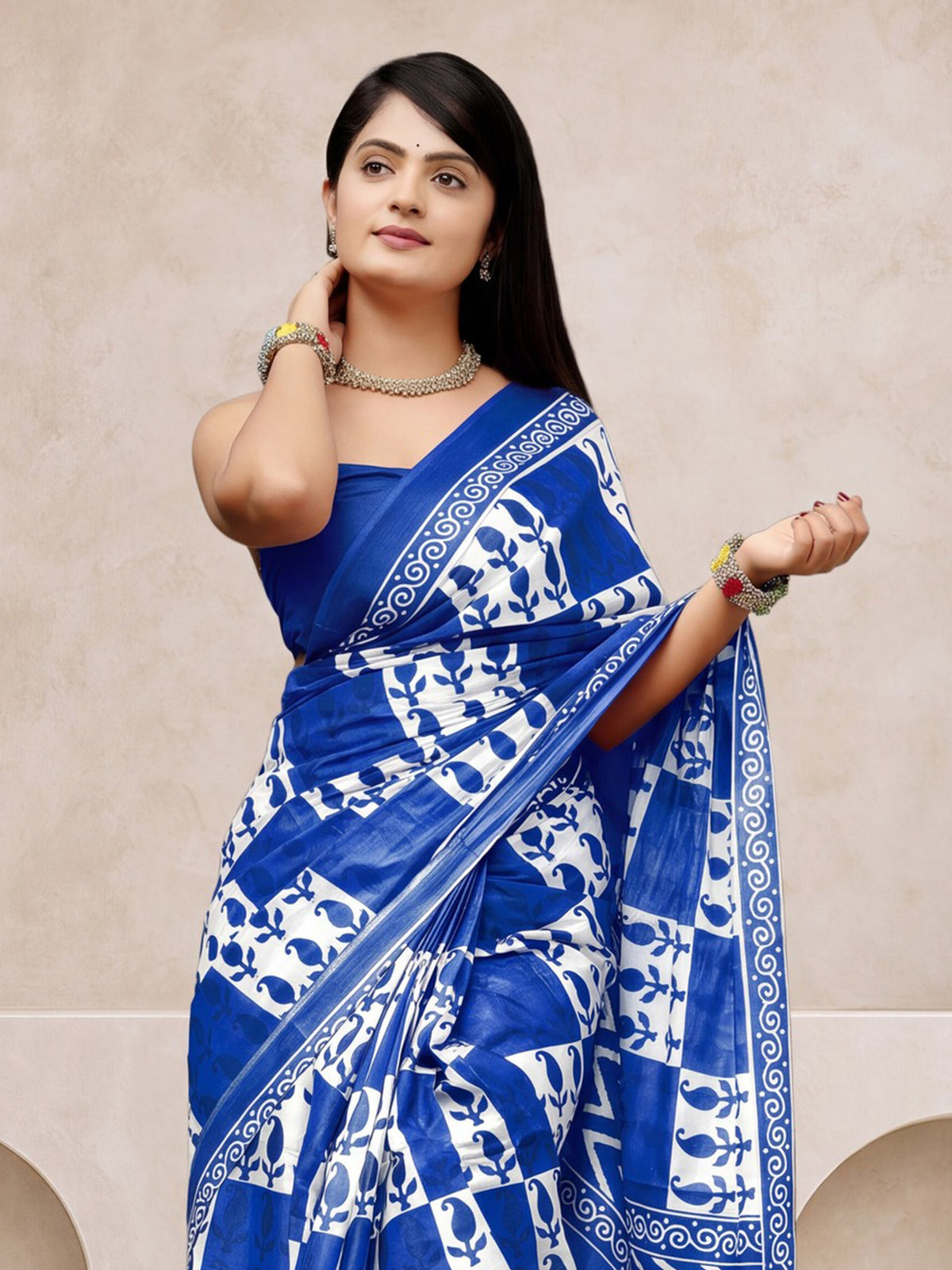 Blue Cotton saree – detail view 2
