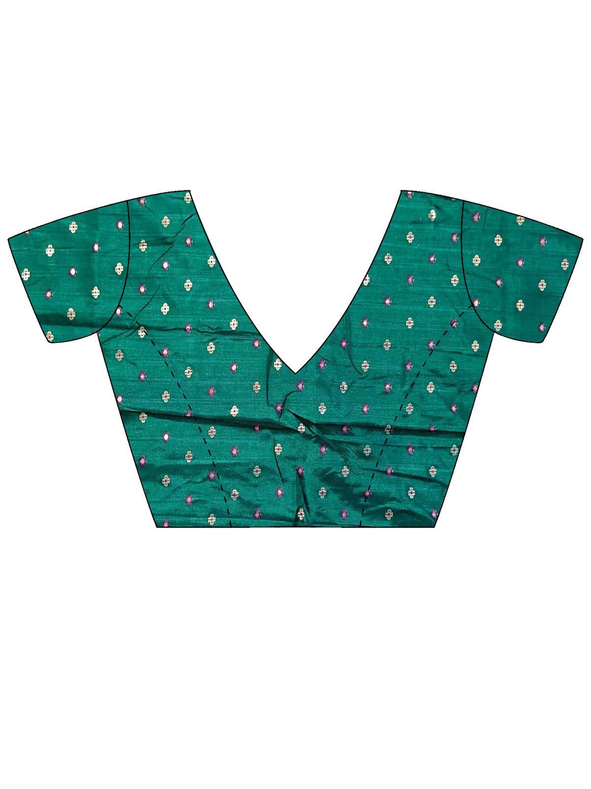 Unstitched dark green silk blend blouse piece with ikat design