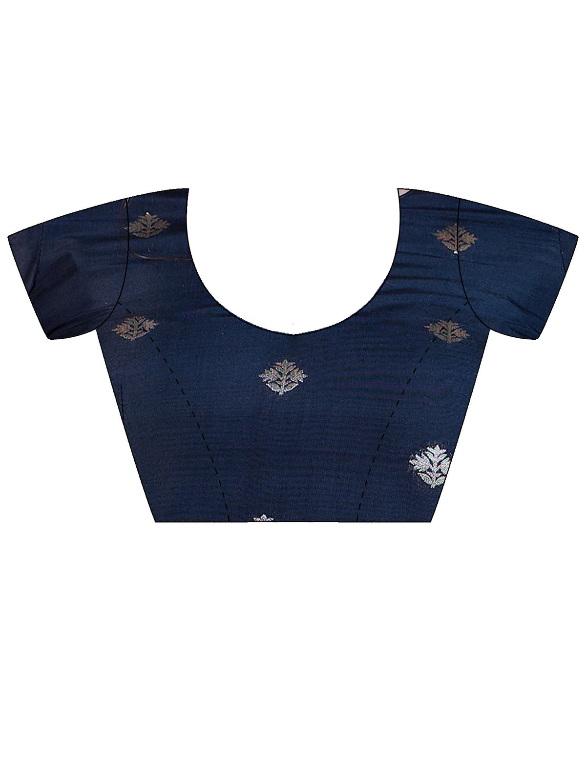 Unstitched navy blue viscose silk blouse piece with floral design