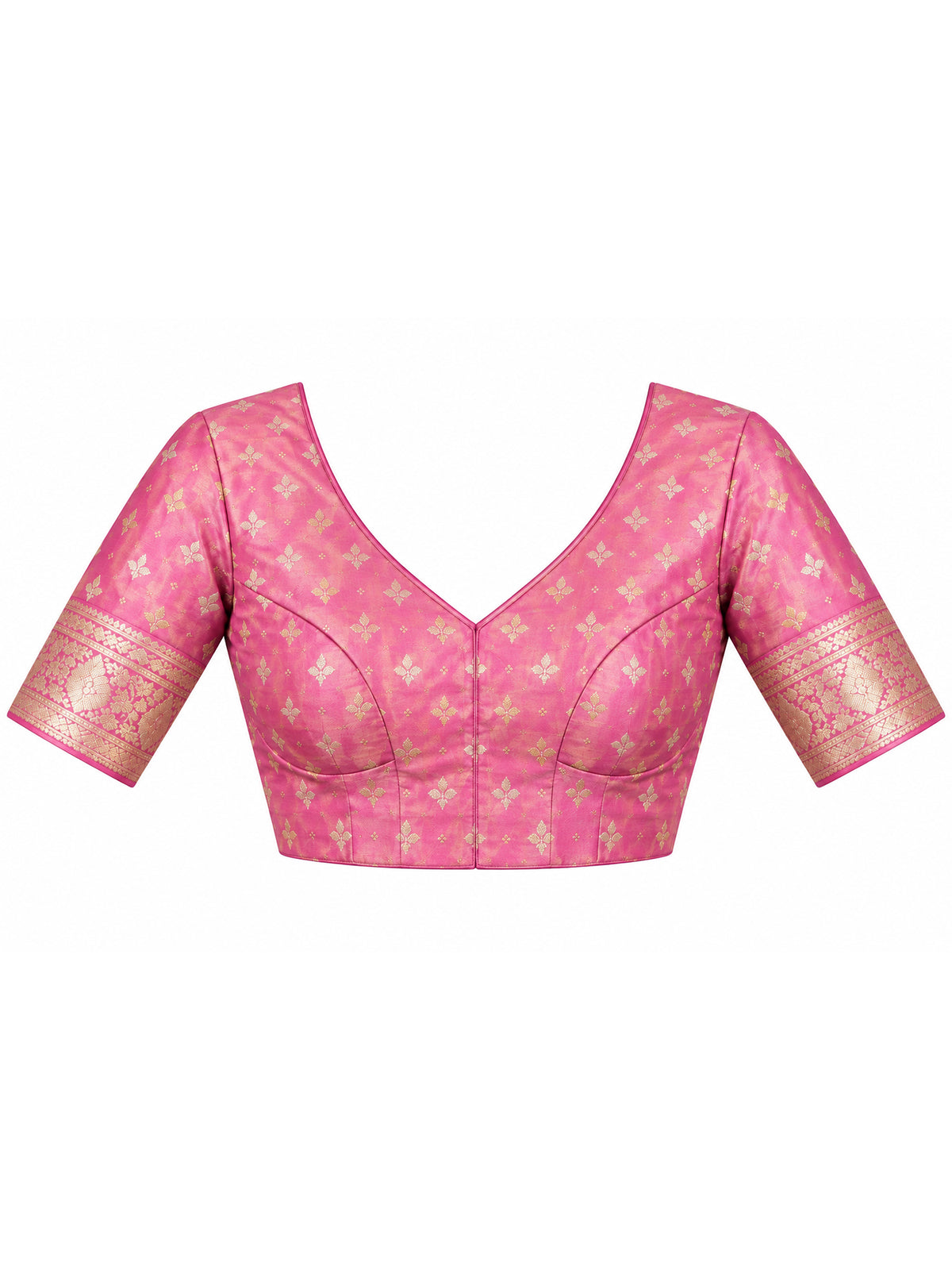 Unstitched pink  blouse piece with woven design design