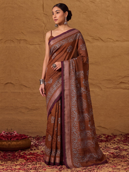 Brown Cotton saree – detail view 1