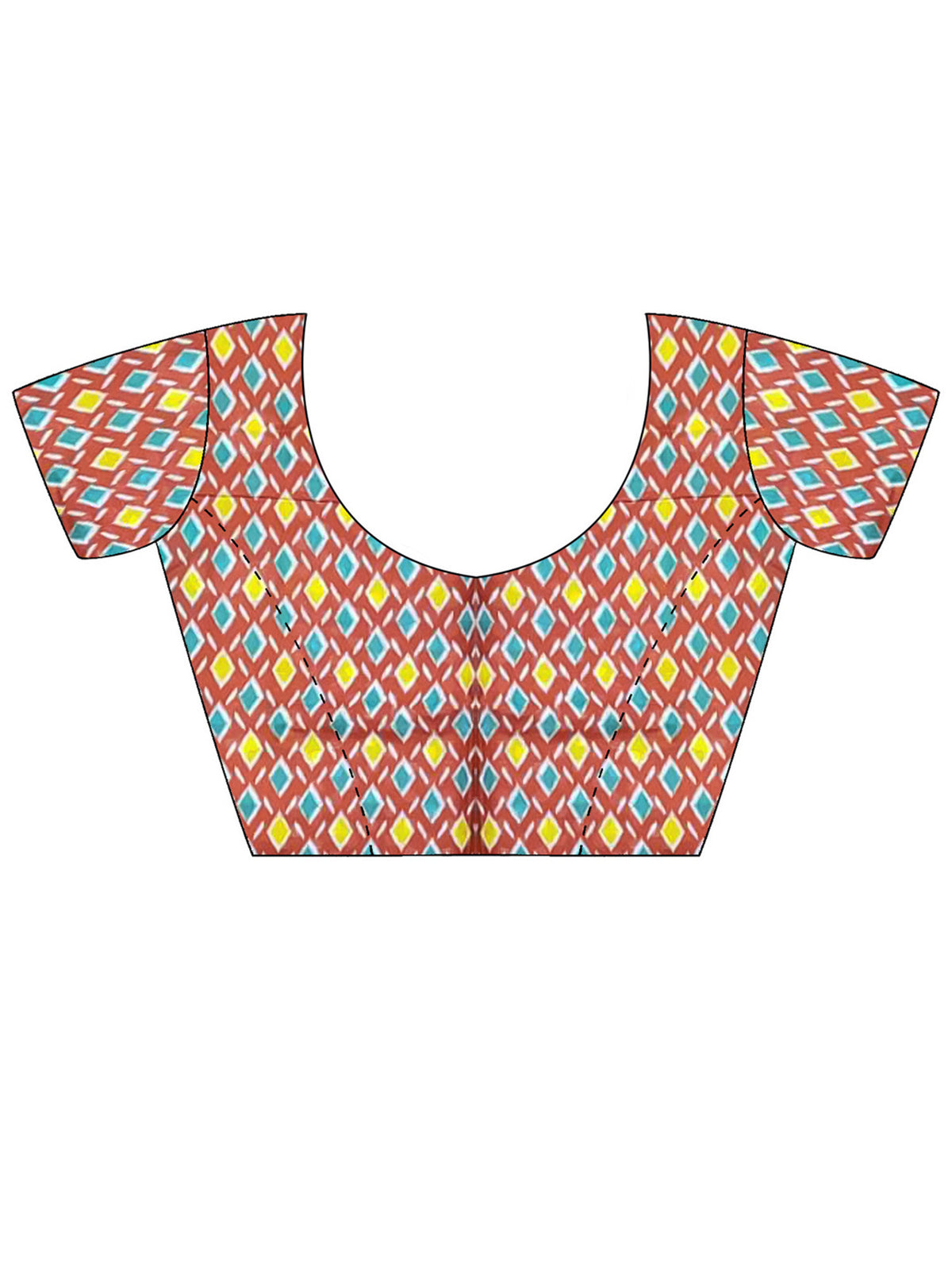 Unstitched rust cotton blouse piece with ikat design