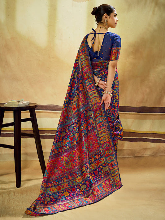 Navy Blue Muga Cotton saree – detail view 1