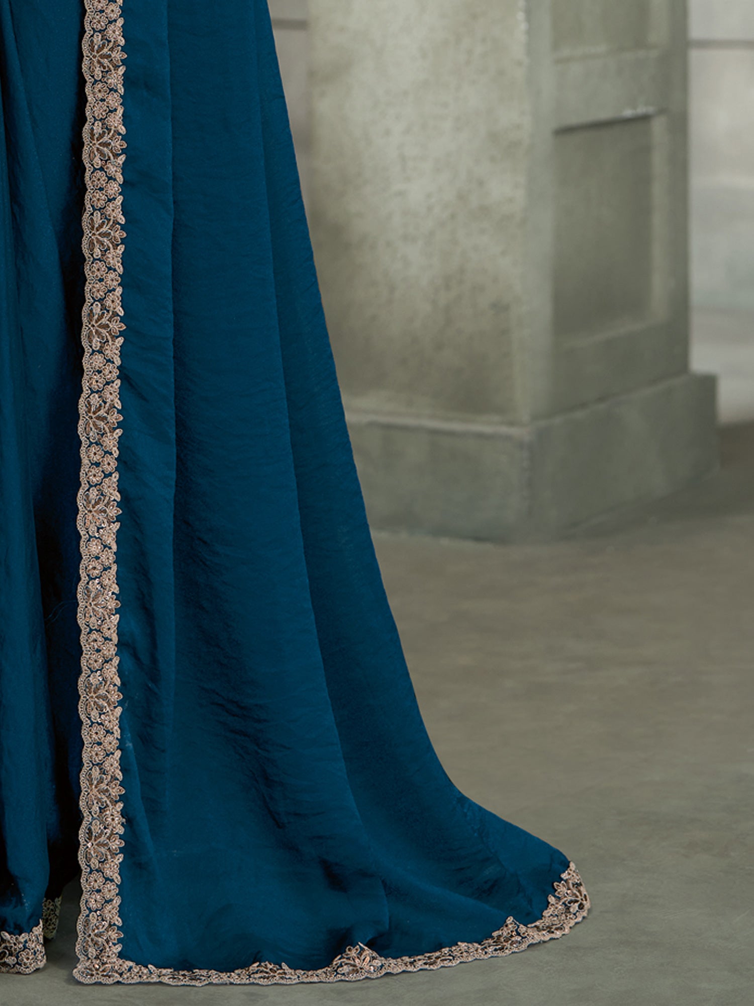 Teal Blue Georgette saree – detail view 4