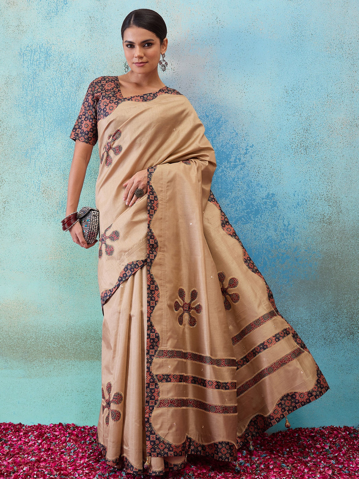 Light Brown silk blend saree view 5